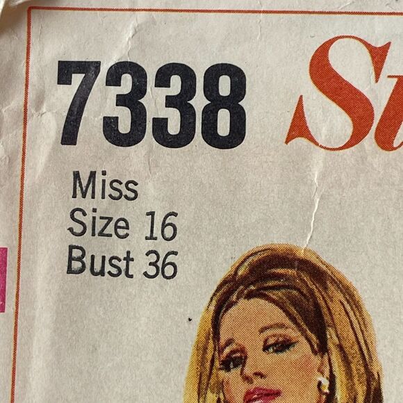 Simplicity 7338 Pattern Dress Miss 16 Vintage Mod Above Knee Back Zip Hippie - Picture 5 of 7